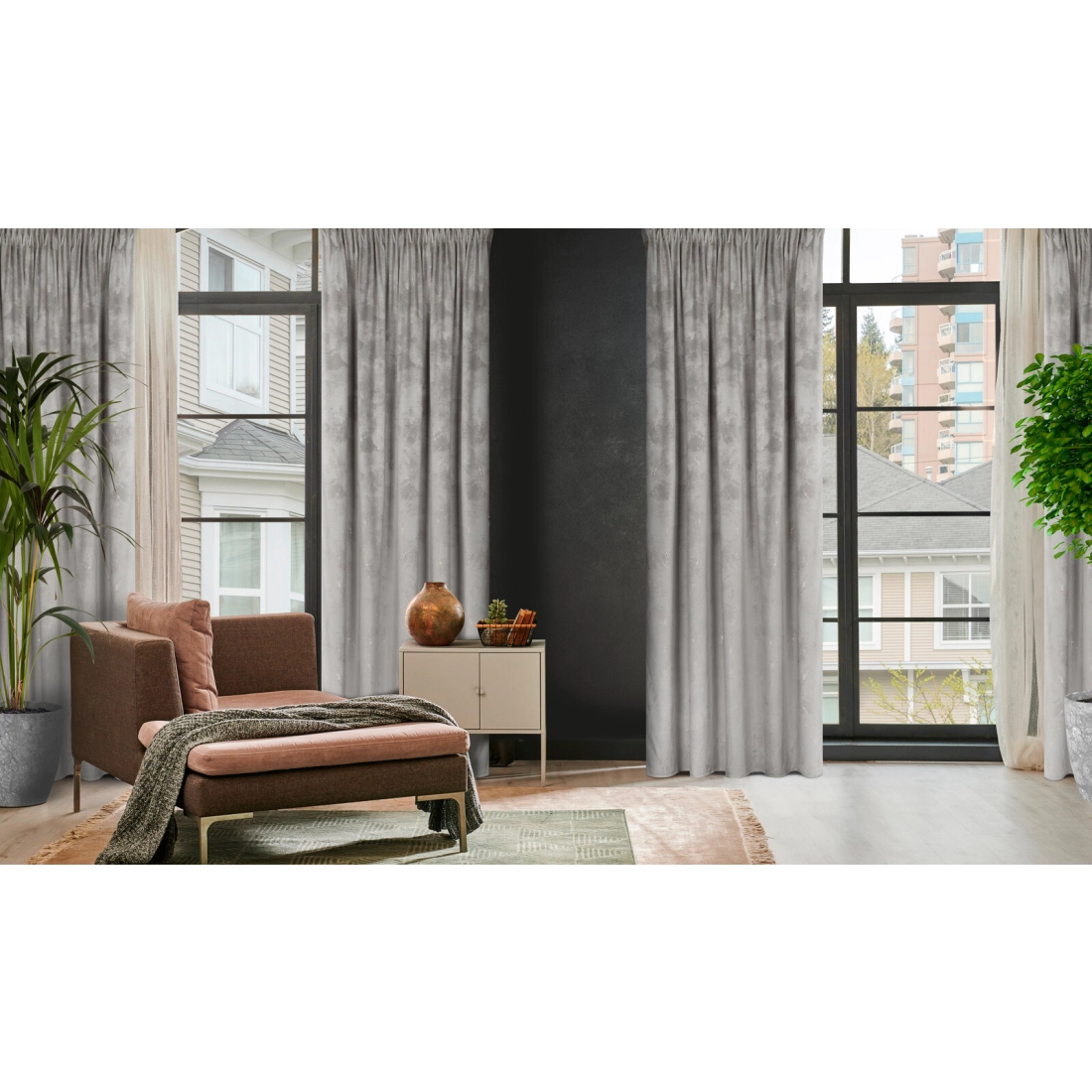 Záves 140x300 cm zamatový strieborný so zlatým vzorom na riasiacu pásku NADIA