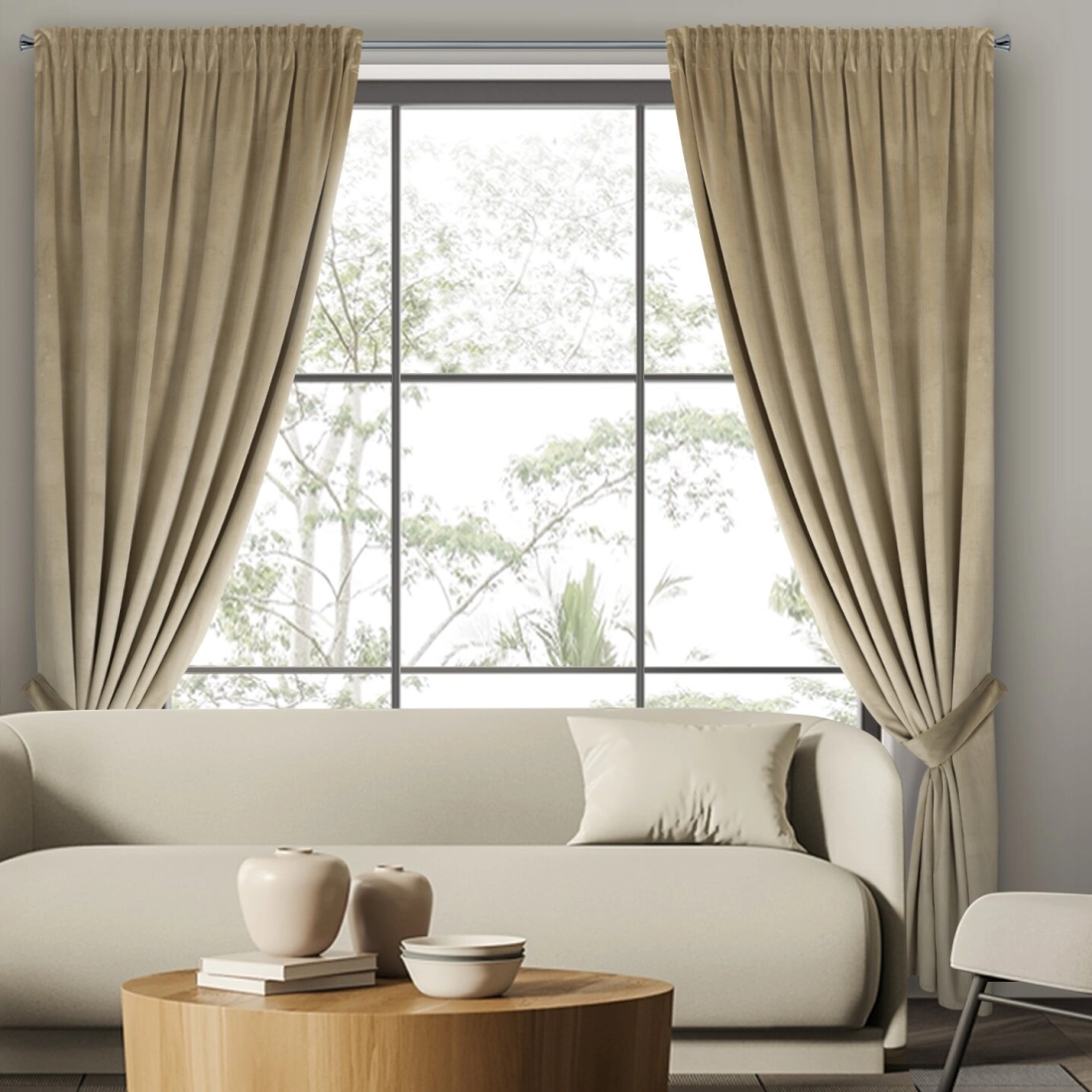 Sametový závěs 140x300 cm světle béžový na řasicí pásku ANTARA