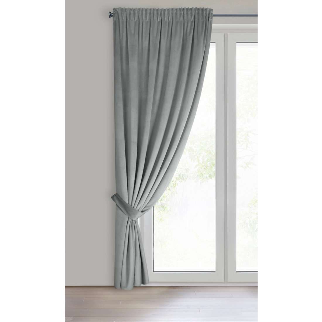 Závěs 140x300 cm sametový světle šedý na řasící pásku ANTARA