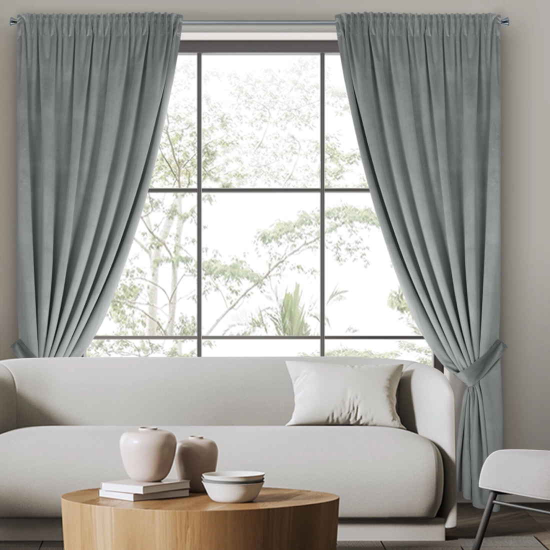 Závěs 140x300 cm sametový světle šedý na řasící pásku ANTARA