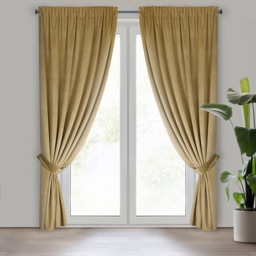 Závěs 140x300 cm sametový tmavě béžový na řasící pásku ANTARA