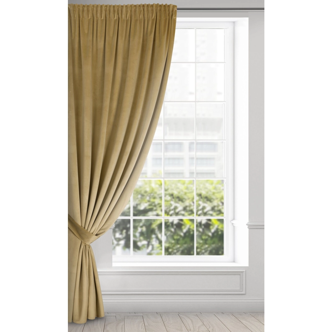 Závěs 140x300 cm sametový tmavě béžový na řasící pásku ANTARA