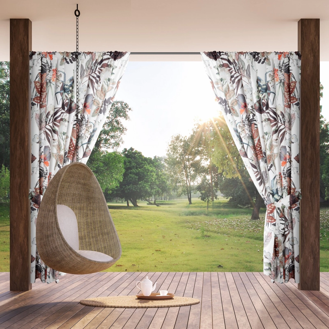 Voděodolná bílá a oranžová záclona 155x200 cm na tunel GARDEN