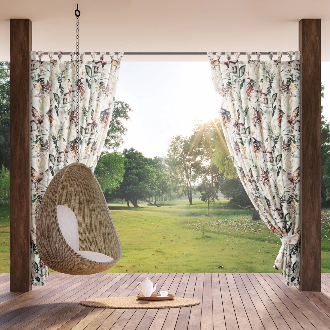 Závěs 155x200 cm voděodolný matný polyester bílo-šedý GARDEN 2