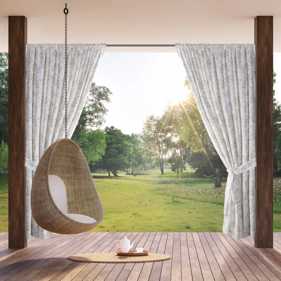 Závěs 155x200 cm voděodolný matný polyester krémově pudrový na tunel GARDEN