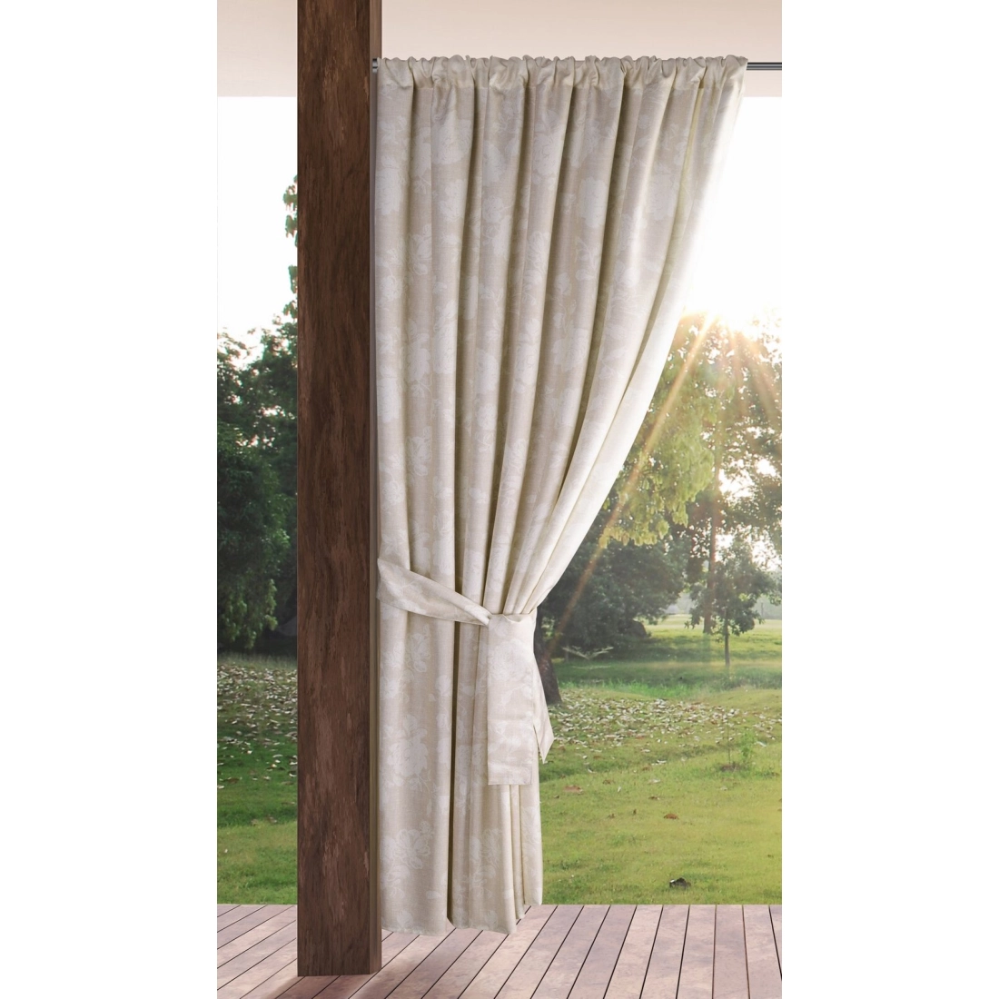 Voděodolný matný závěs 155x200 cm z polyesteru v pudrově krémové barvě na tunel GARDEN