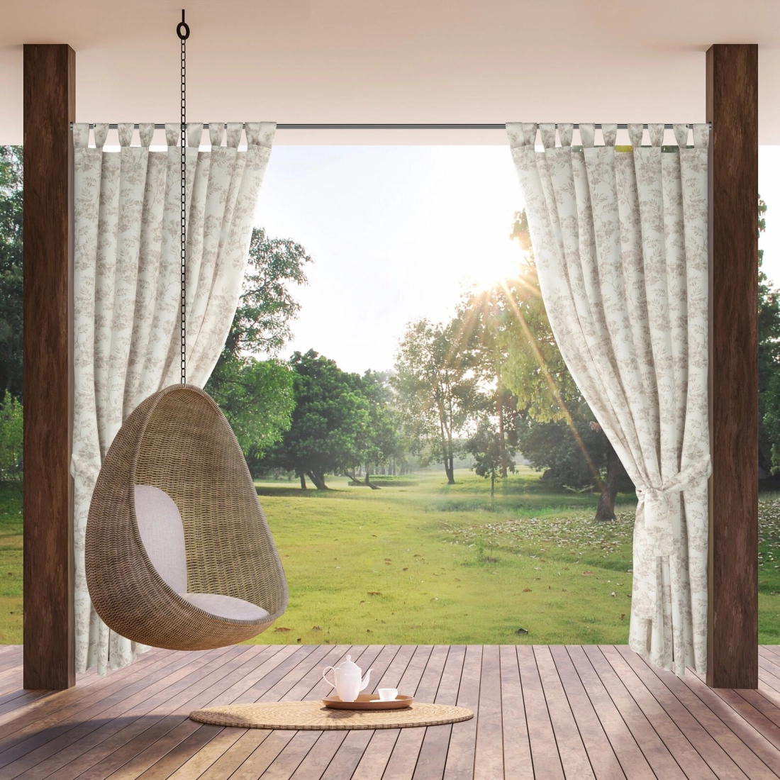 Závěs 155x200 cm voděodolný matný polyester krémově pudrový na šňůrky/rýpšík GARDEN