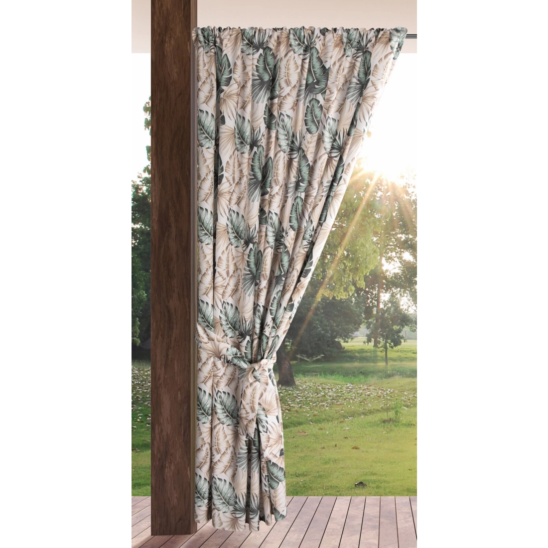 Závěs 155x200 cm voděodolný polyester béžový zelený na tunýlek GARDEN