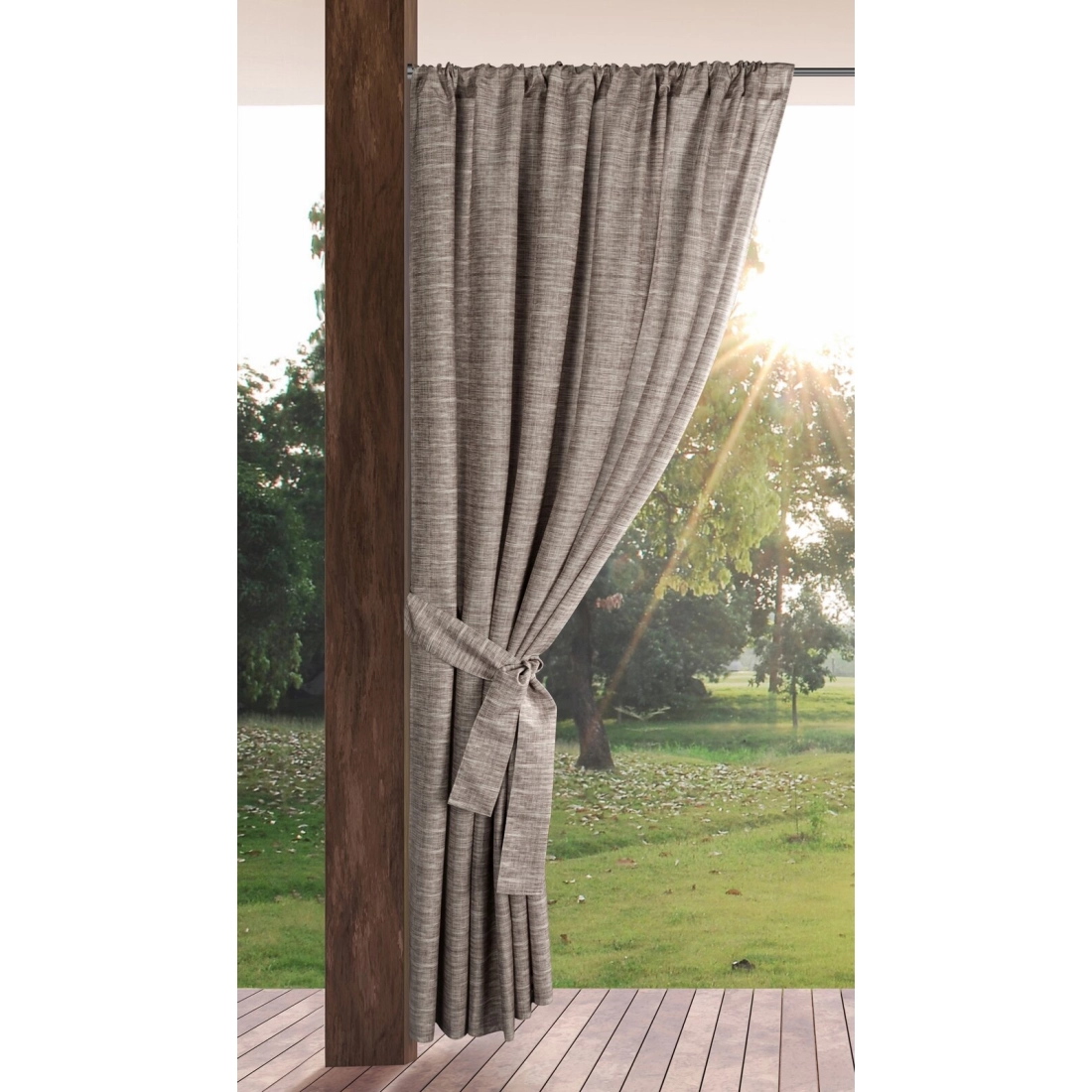 Voděodolný závěs 155x200 cm z polyesteru hnědý krémový na tunel GARDEN