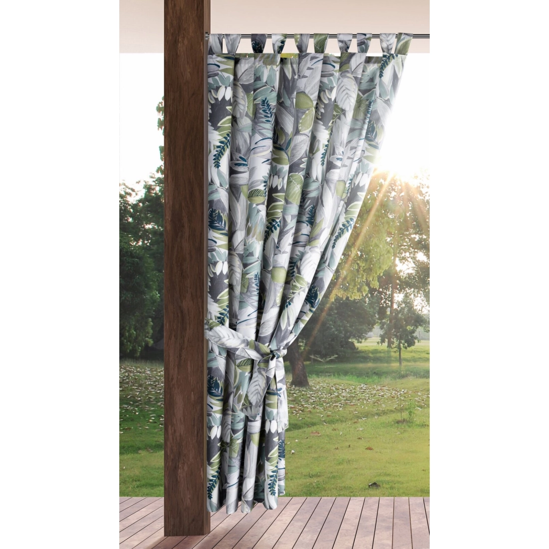 Záves 155x200 cm vodoodolný polyester zelený sivý GARDEN