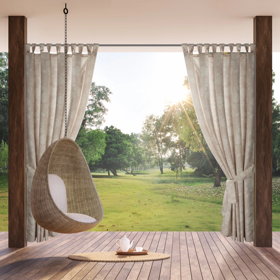 Voděodolný matný závěs 155x220 cm z polyesteru v pudrově krémové barvě GARDEN