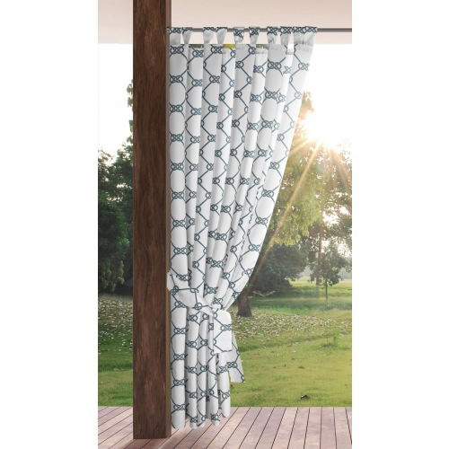 Závěs 155x240 cm voděodolný matný polyester bílo-modrý s poutky na suchý zip GARDEN