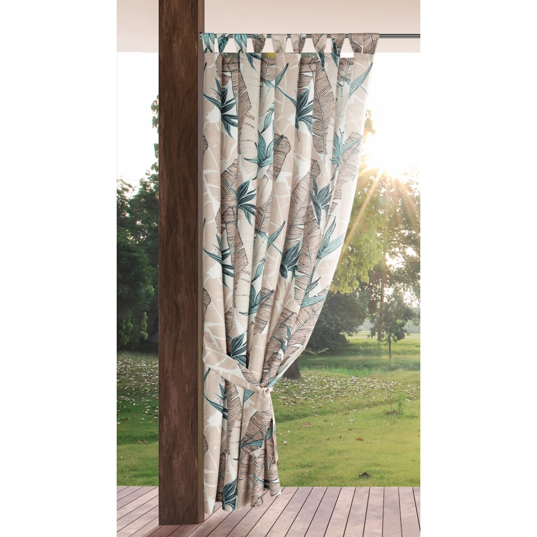 Závěs 155x240 cm voděodolný polyester béžový zelený GARDEN