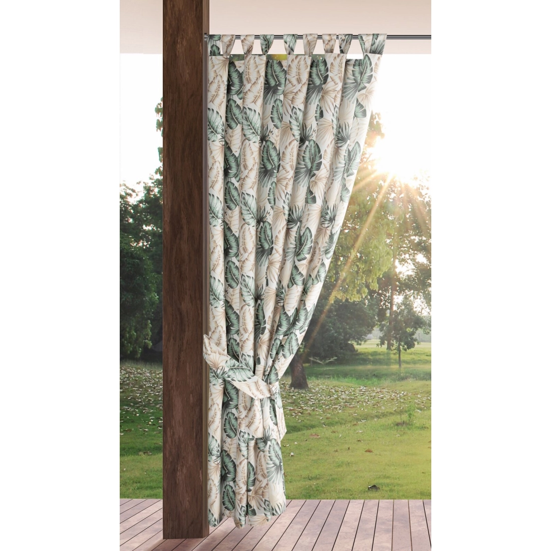 Závěs 155x240 cm voděodolný polyester béžový, zelený GARDEN