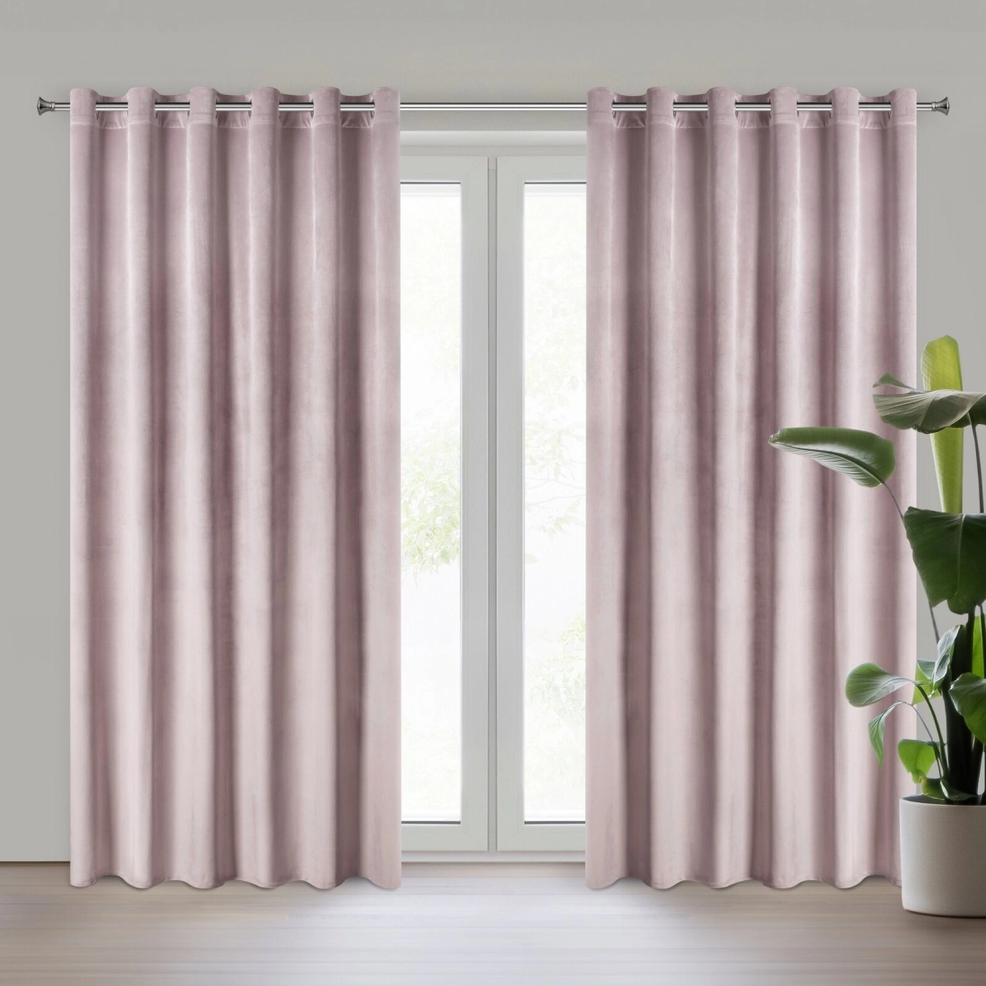 Závěs 215x250 cm sametový pudrově růžový na kovové kroužky MELANIE