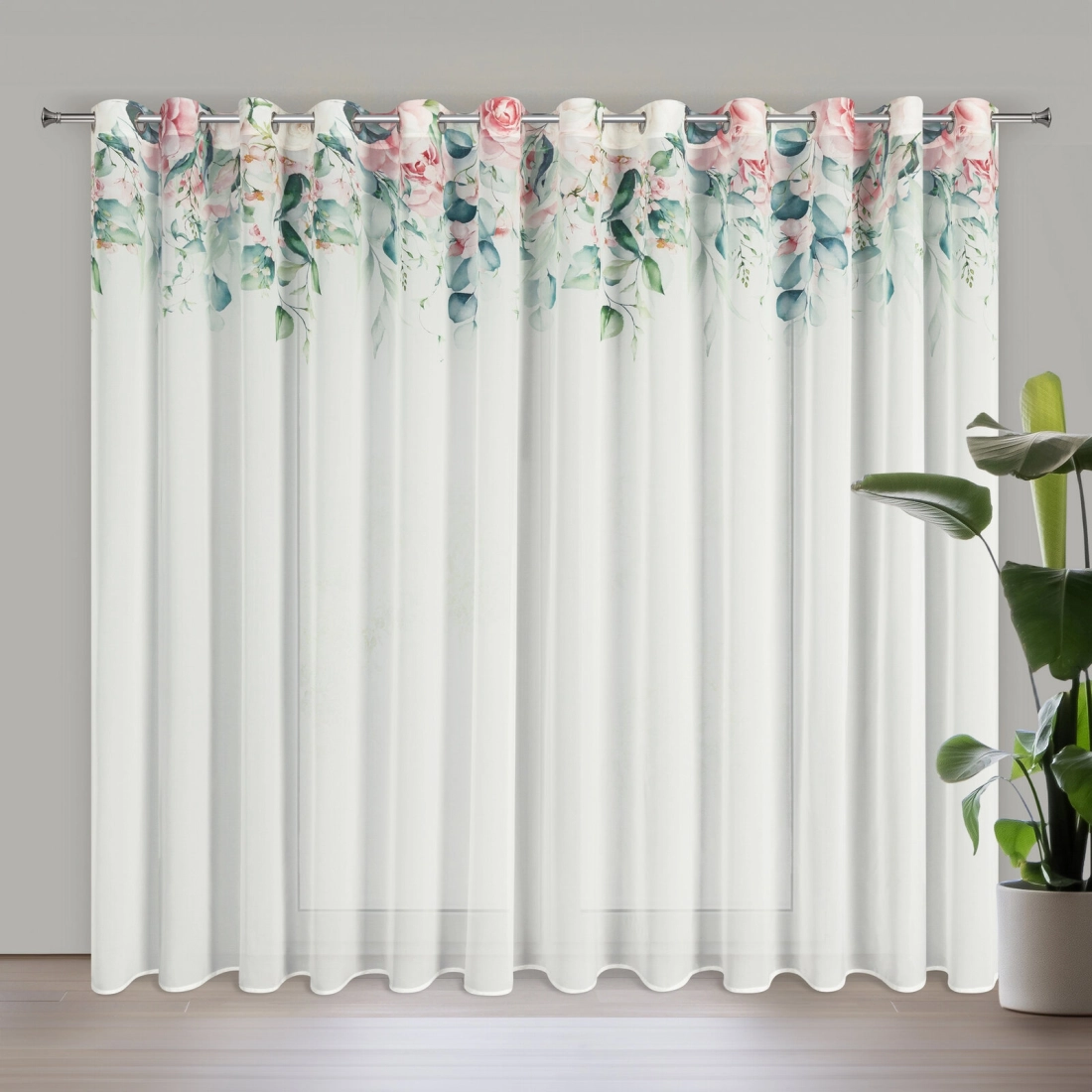 Záves 350x250 cm biely ružový na kovové krúžky ALORA