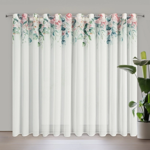 Záves 350x250 cm biely ružový na kovové krúžky ALORA