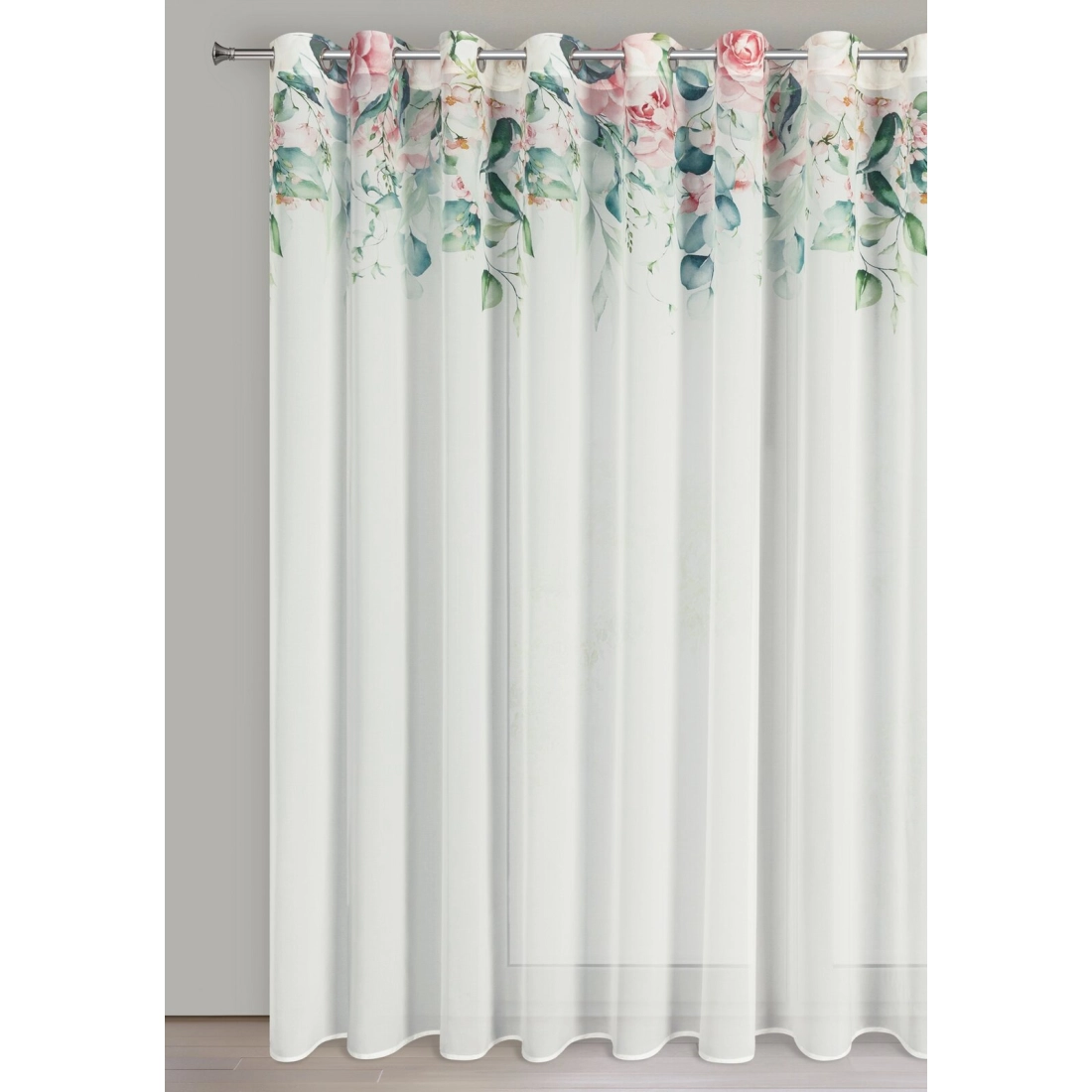 Záves 350x250 cm biely ružový na kovové krúžky ALORA