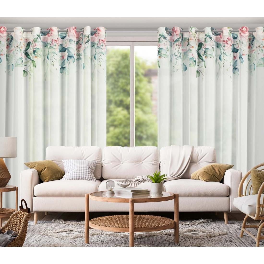 Záves 350x250 cm biely ružový na kovové krúžky ALORA