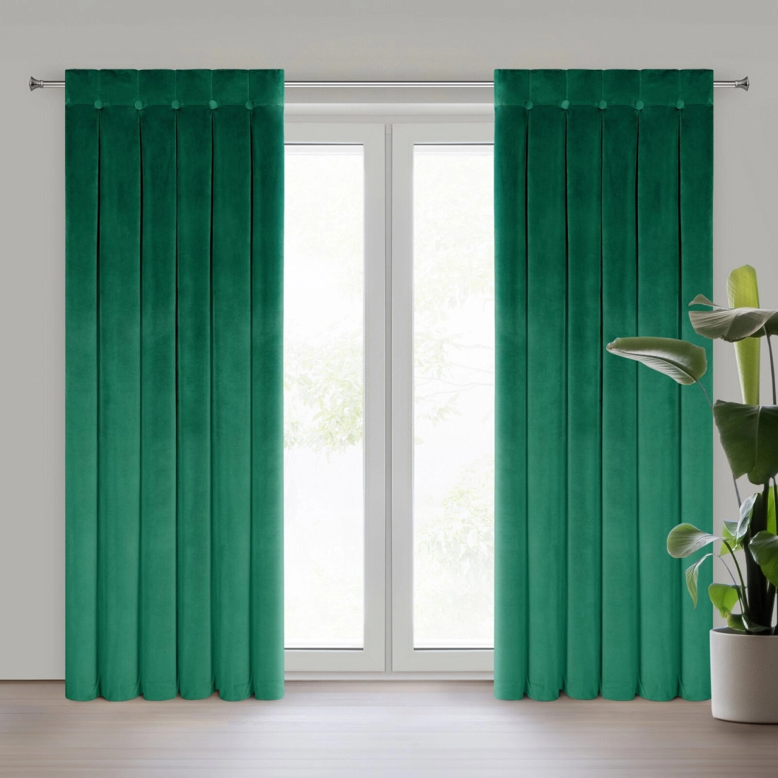 Velurový tmavě zelený závěs 85x250 cm na řasící pásku ALITA