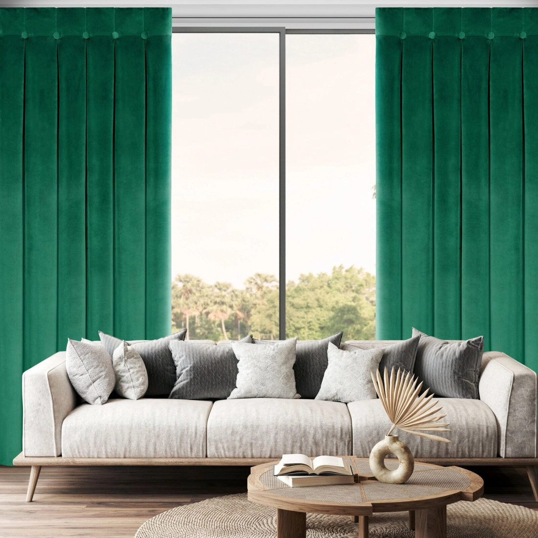 Velurový tmavě zelený závěs 85x250 cm na řasící pásku ALITA