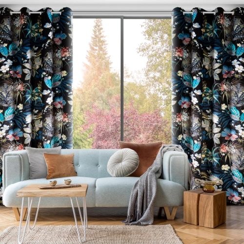 Záves na kovové krúžky ALANI 140x270 cm zamatový, čierno modrý