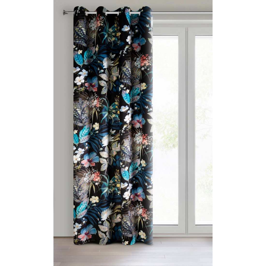 Záves na kovové krúžky ALANI 140x270 cm zamatový, čierno modrý