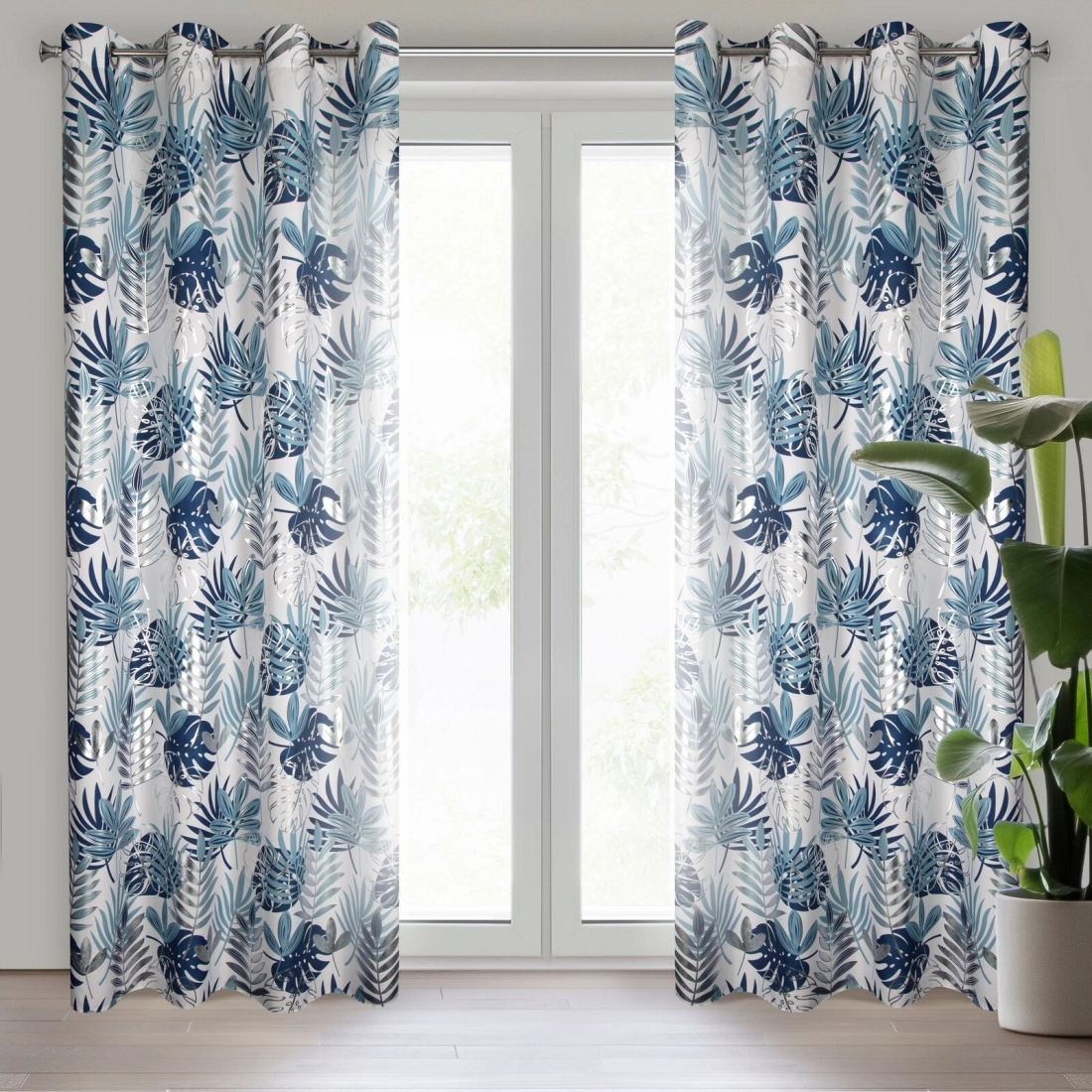 Záves na kovové krúžky MALTA 140x250 cm polyestr oxford, bielo-modrý