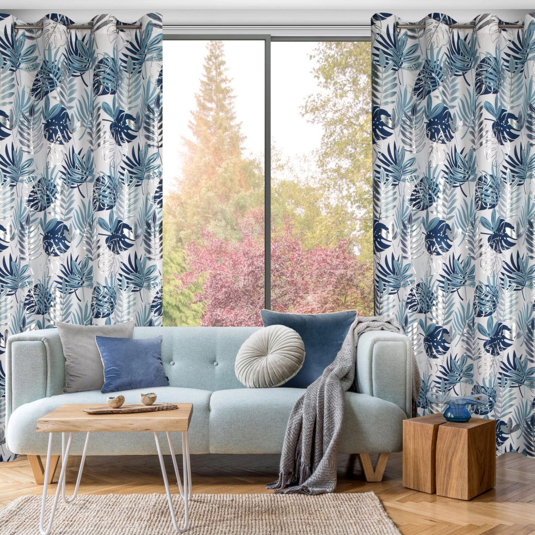 Záves na kovové krúžky MALTA 140x250 cm polyestr oxford, bielo-modrý