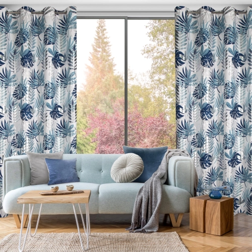 Záves na kovové krúžky MALTA 140x250 cm polyestr oxford, bielo-modrý