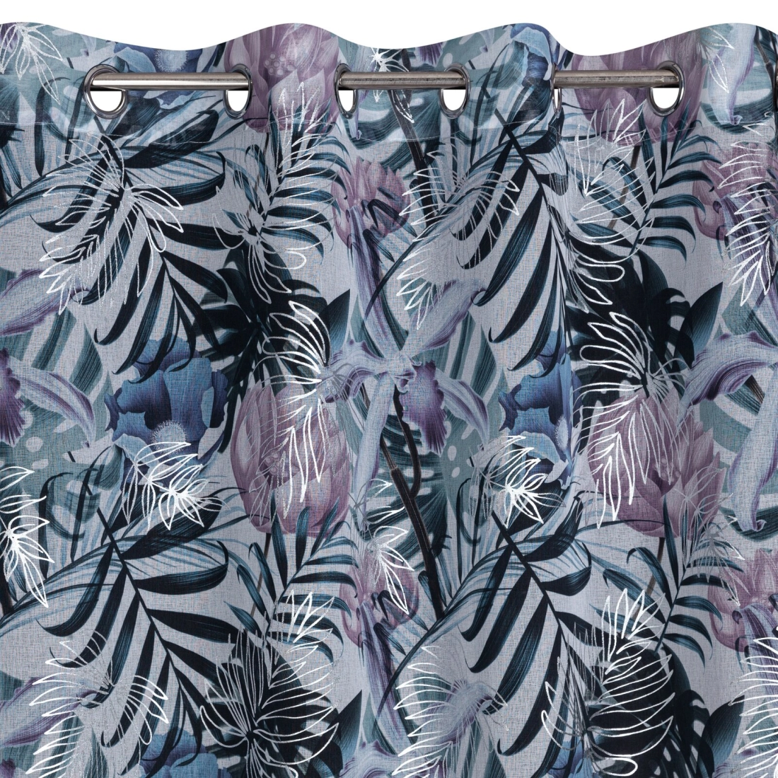 Záves s exotickými rastlinami na kovové krúžky MALIBU 140x250 cm, bielo-zelený