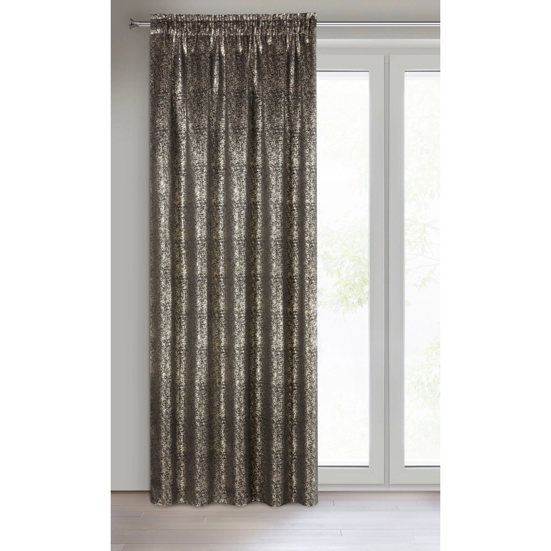 Záves zatemňujúci 135x270 cm čierny so zlatým vzorom na riasiacu pásku EBRU