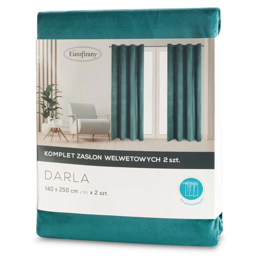 Závěsy 140x250 cm matný velur v tmavě tyrkysové barvě na kovové kroužky DARLA
