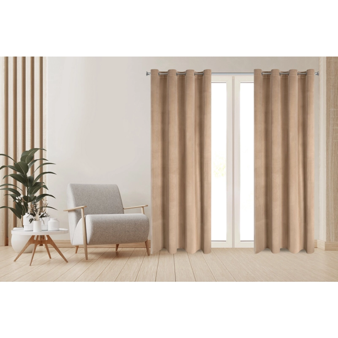 Závesy 140x250 cm zamatové béžové na kovové krúžky DARLA