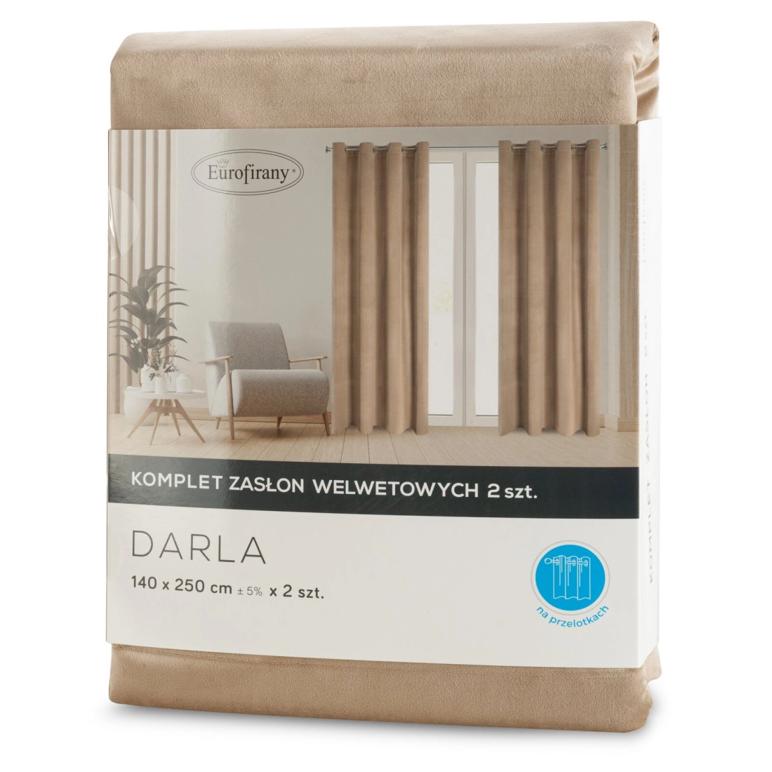 Závesy 140x250 cm zamatové béžové na kovové krúžky DARLA