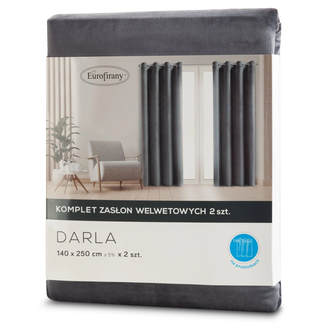 Závesy 140x250 cm zamatové grafitové na kovové krúžky DARLA