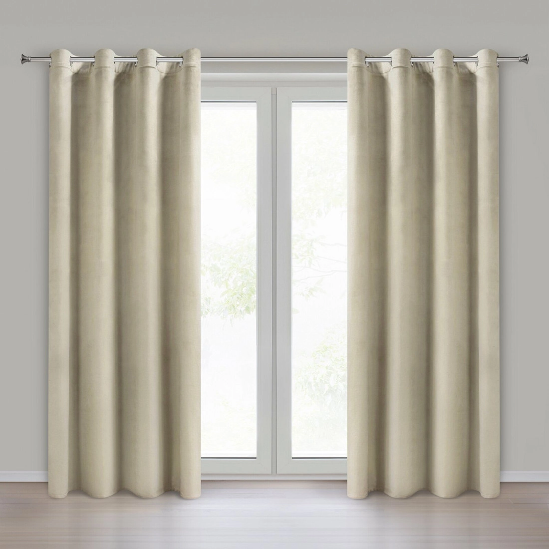 Závesy 140x250 cm zamatové krémové na kovové krúžky DARLA