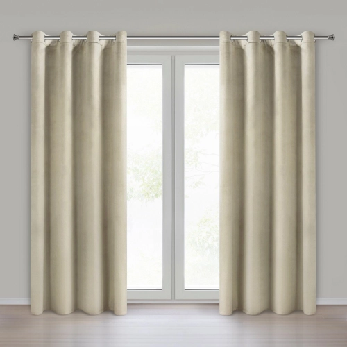 Závesy 140x250 cm zamatové krémové na kovové krúžky DARLA