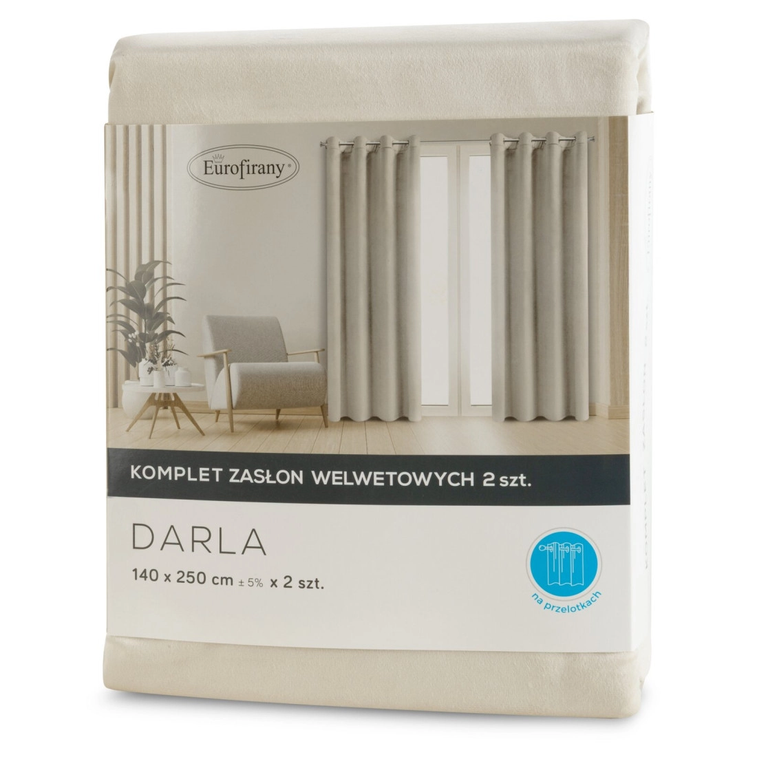 Závesy 140x250 cm zamatové krémové na kovové krúžky DARLA