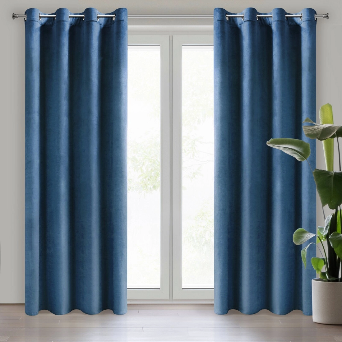 Závesy 140x250 cm zamatové matné tmavomodré na kovové krúžky DARLA