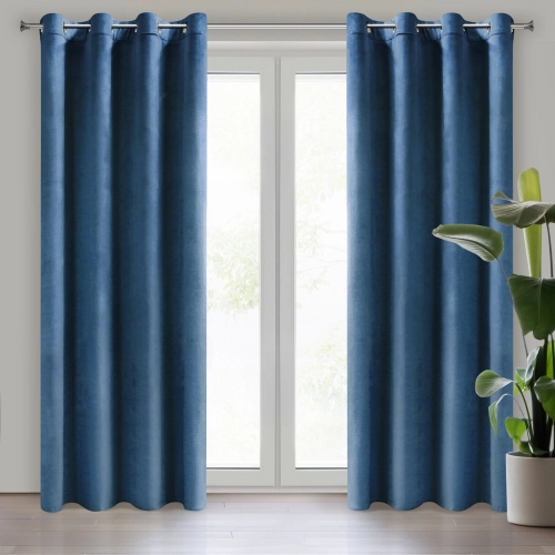Závesy 140x250 cm zamatové matné tmavomodré na kovové krúžky DARLA