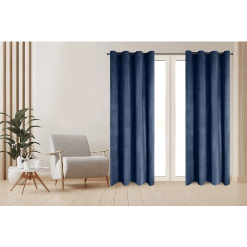Závesy 140x250 cm zamatové matné tmavomodré na kovové krúžky DARLA