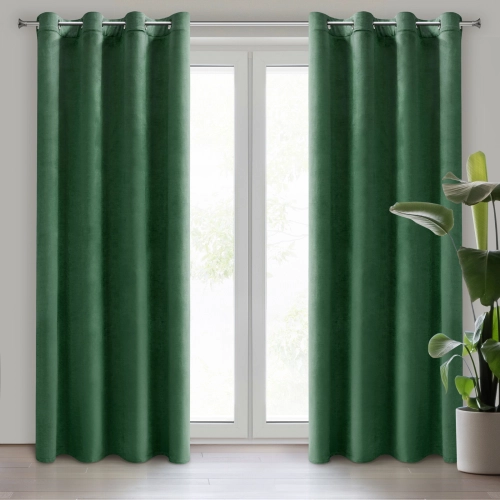 Závesy 140x250 cm zamatové matné tmavozelené na kovové krúžky DARLA