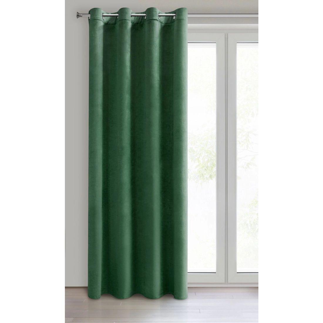Závesy 140x250 cm zamatové matné tmavozelené na kovové krúžky DARLA