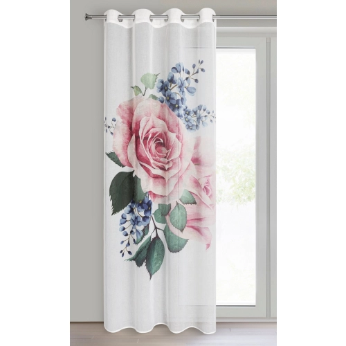 Závesy 140x260 cm bielo-ružové etamínové na kovové krúžky LIA
