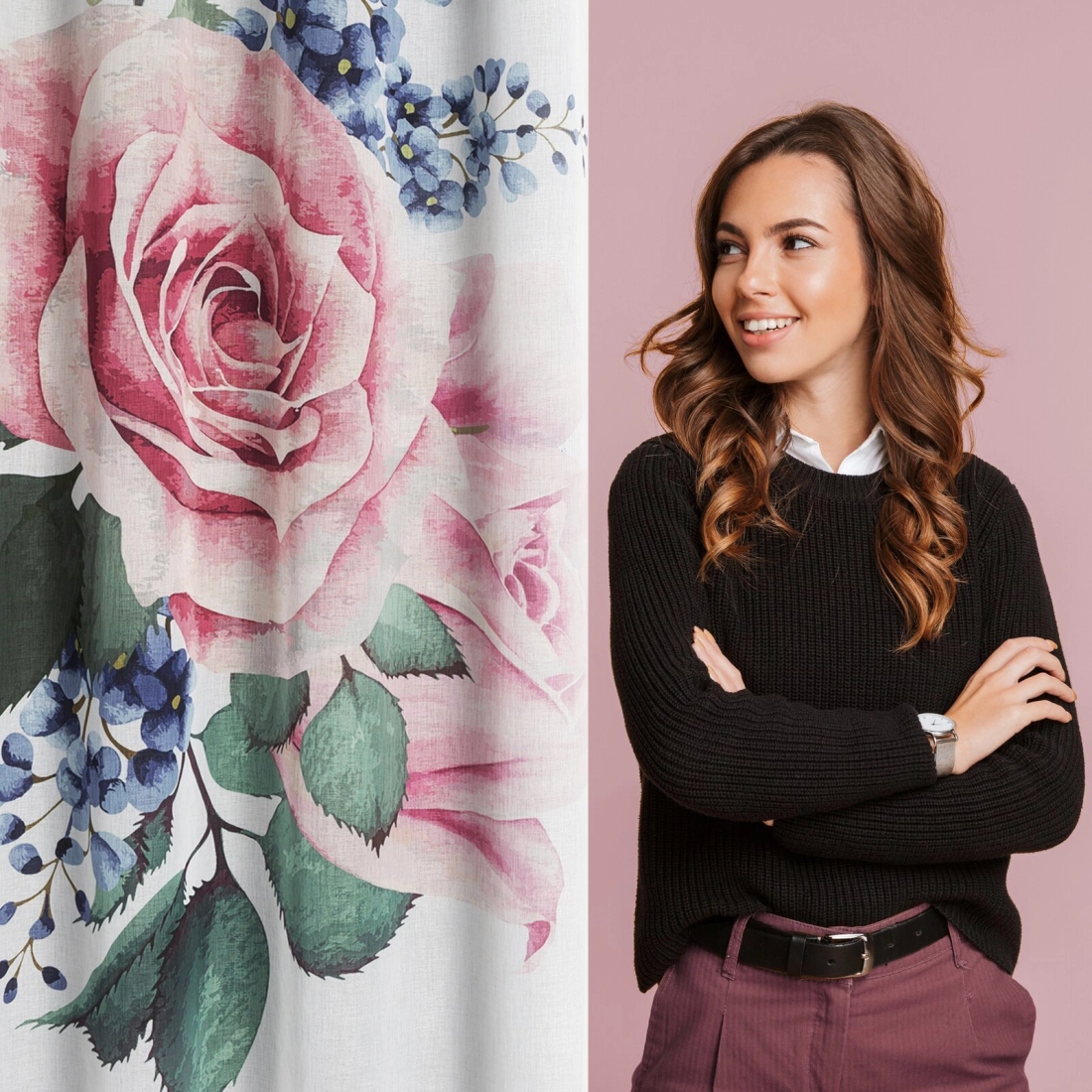 Závesy 140x260 cm bielo-ružové etamínové na kovové krúžky LIA