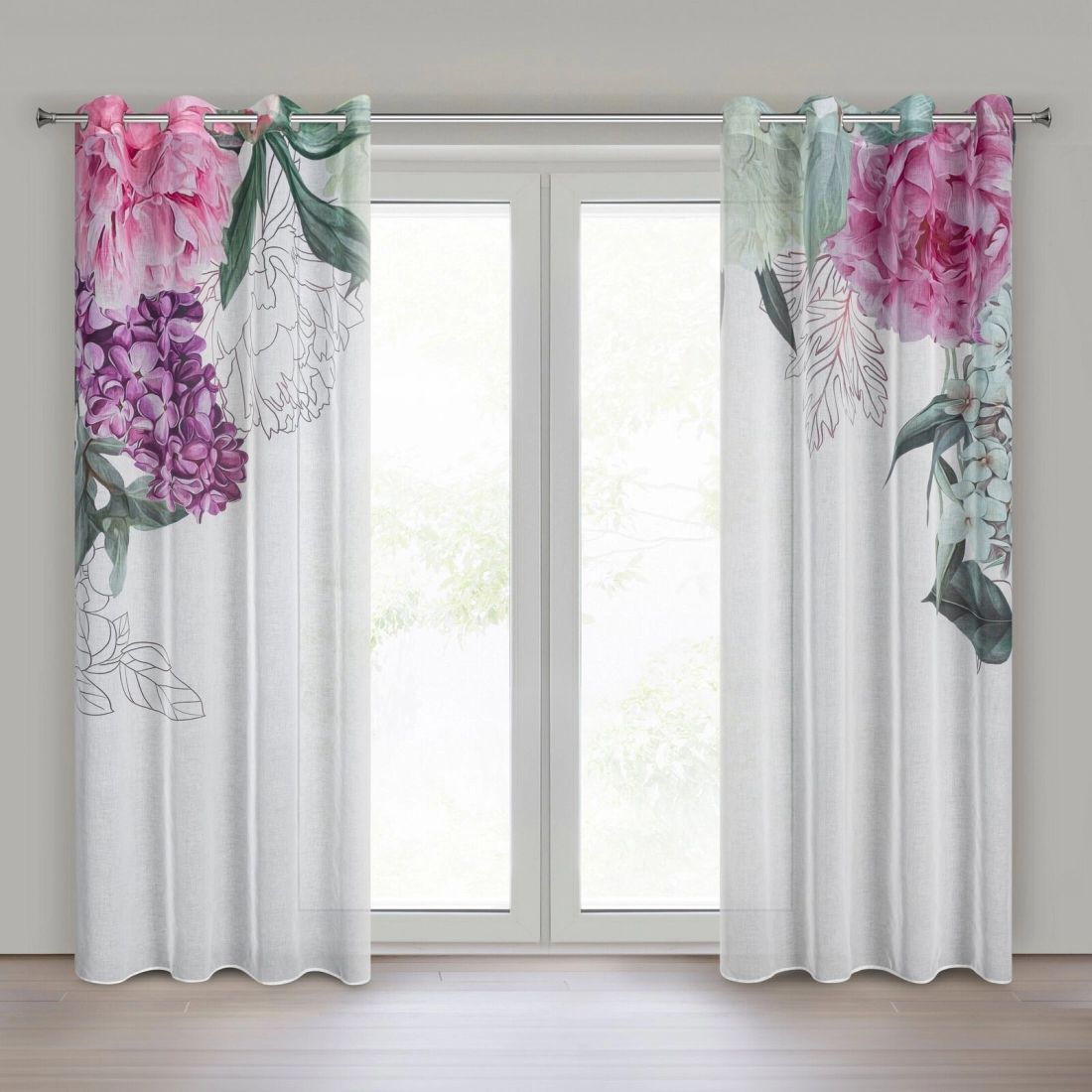 Závesy 140x260 cm etamínové bielo-ružové na kovové krúžky ISA