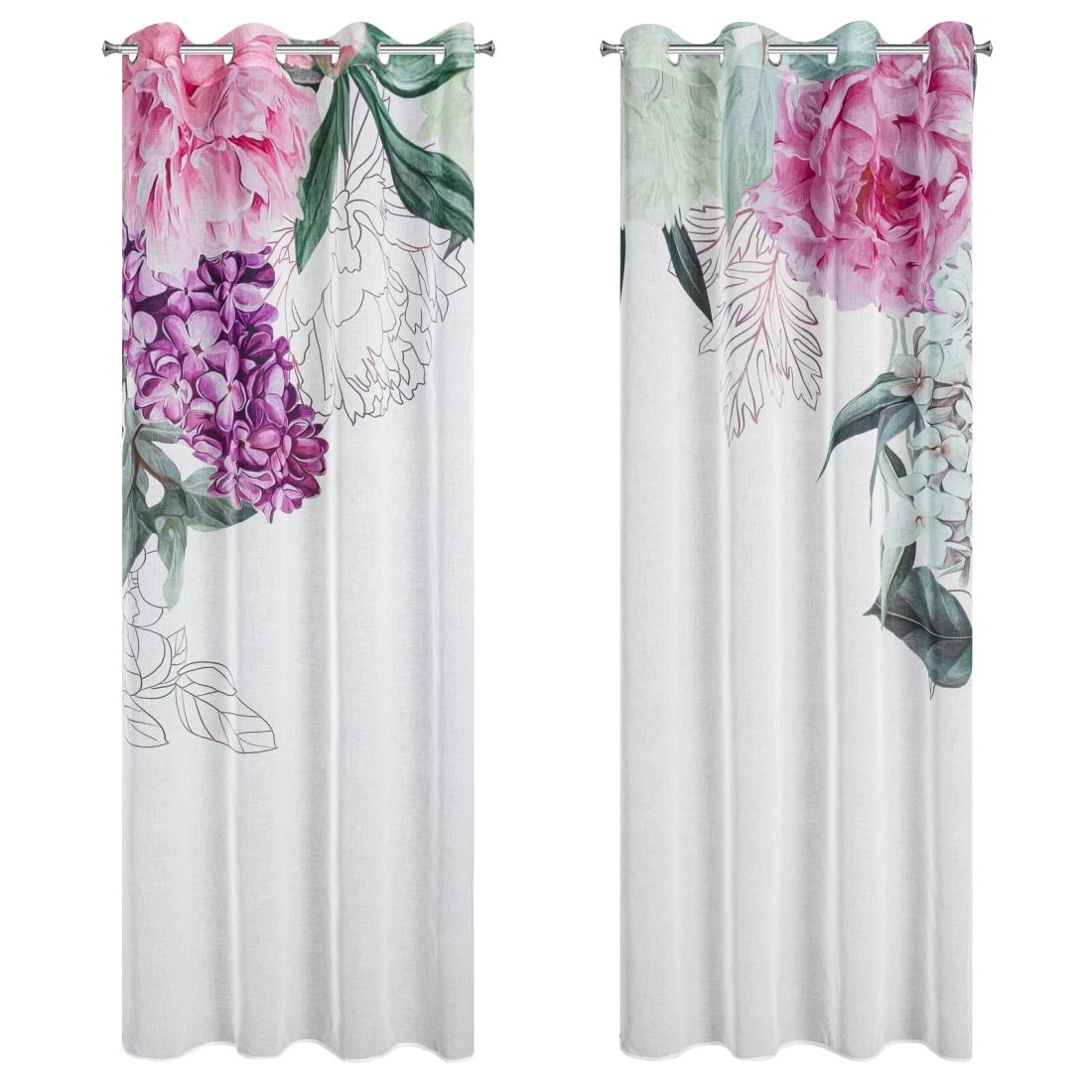 Závesy 140x260 cm etamínové bielo-ružové na kovové krúžky ISA
