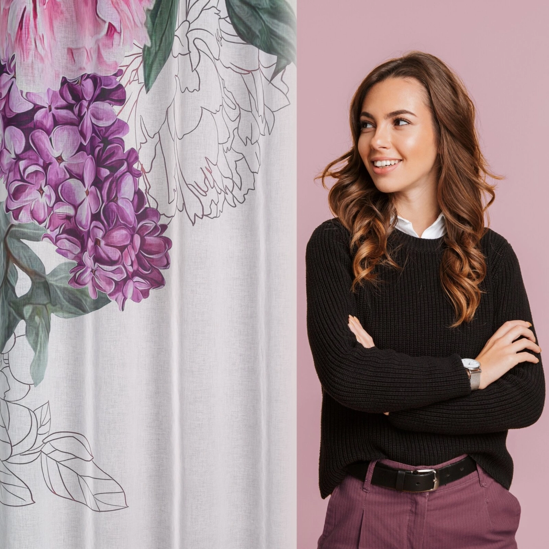 Závesy 140x260 cm etamínové bielo-ružové na kovové krúžky ISA