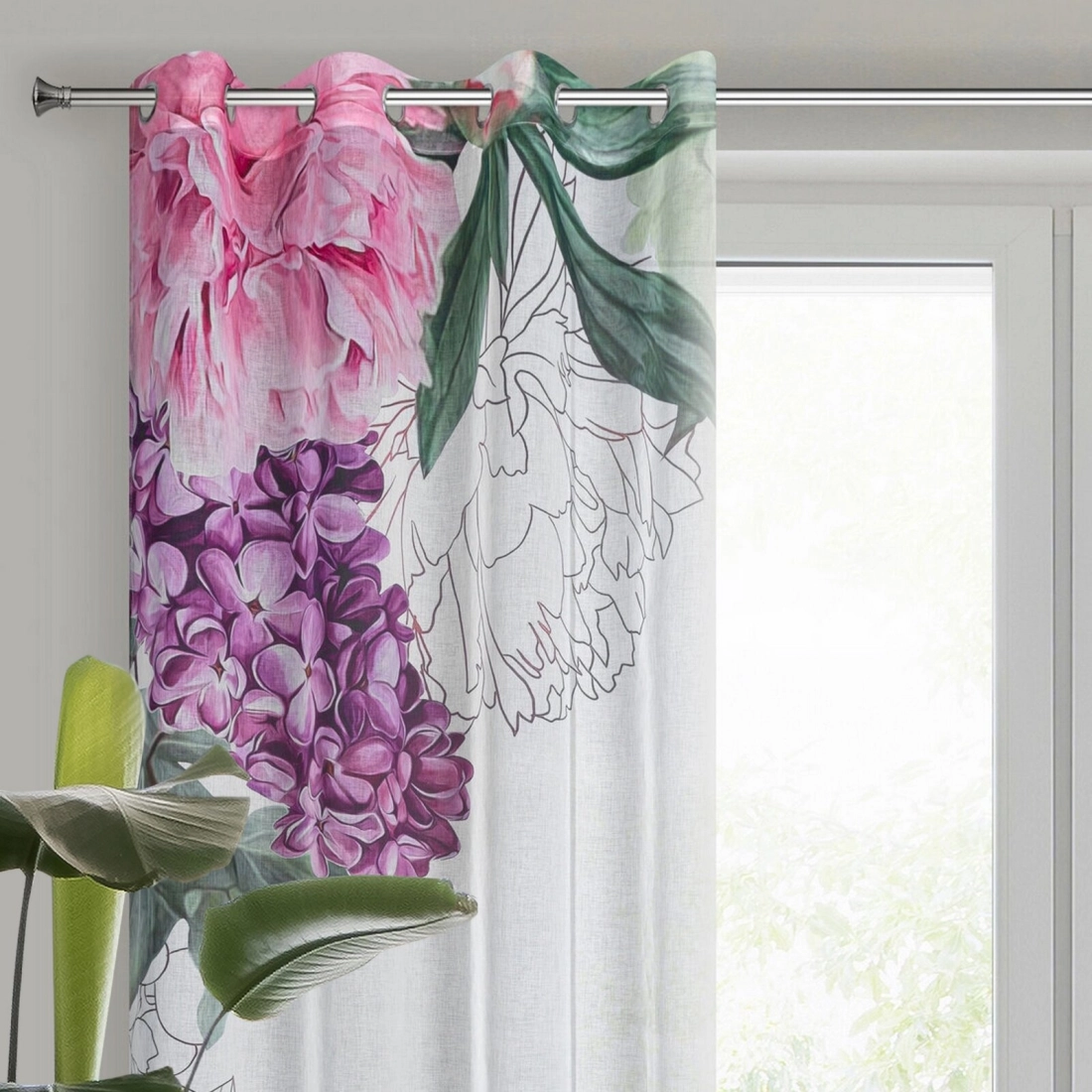 Závesy 140x260 cm etamínové bielo-ružové na kovové krúžky ISA